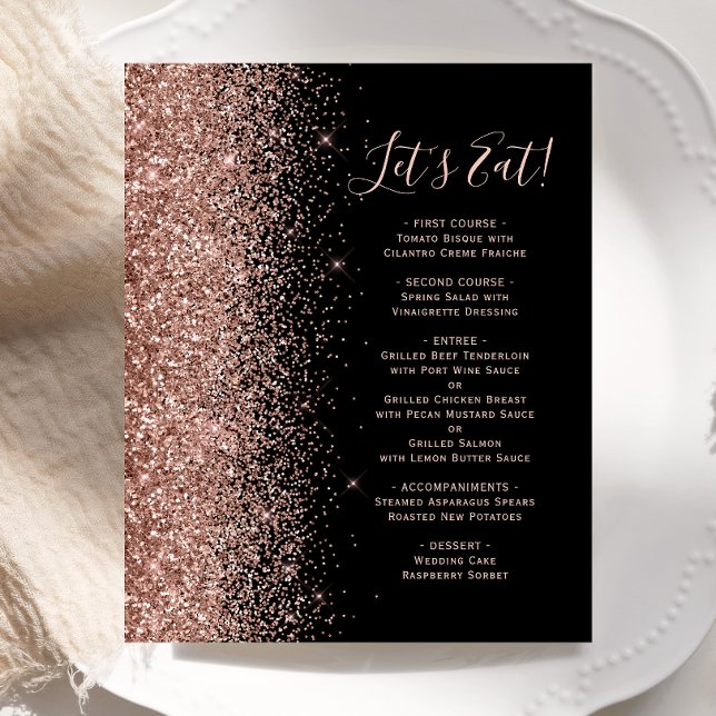 Budget Black Rose Gold Glitter Wedding Menu (Creator Uploaded)