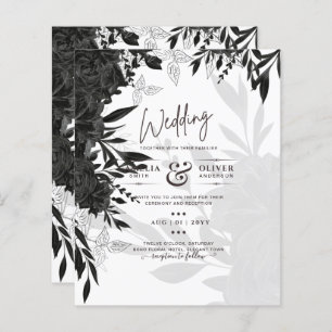 BUDGET Black Roses Elegant White Wedding Invite