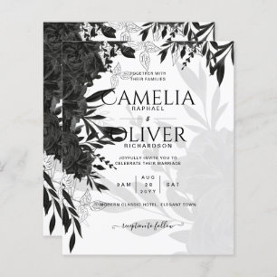 BUDGET Black Roses Elegant White Wedding Invite