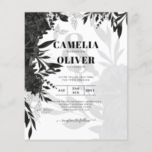BUDGET Black Roses Elegant White Wedding Invite Flyer