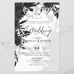 BUDGET Black Roses Elegant White Wedding Invite Flyer