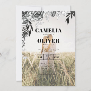 Budget Black Roses PHOTO OVERLAY Wedding Invite