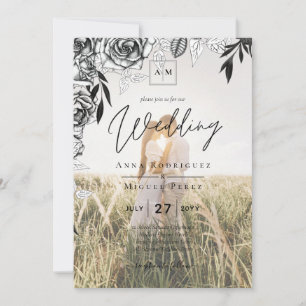 Budget Black Roses PHOTO OVERLAY Wedding Invite