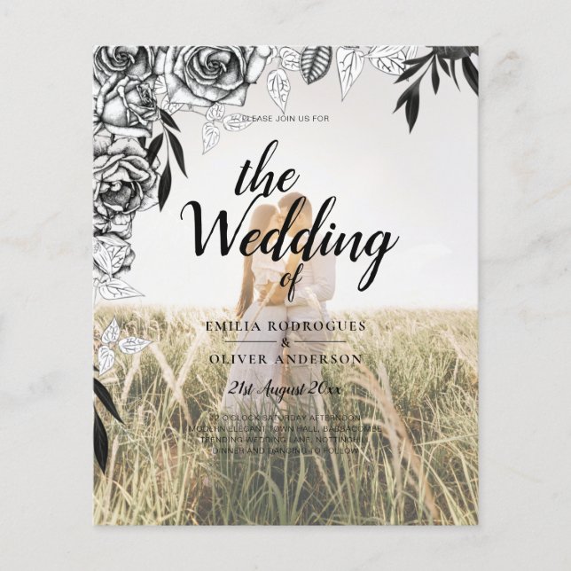 Budget Black Roses PHOTO OVERLAY Wedding Invite Flyer (Front)
