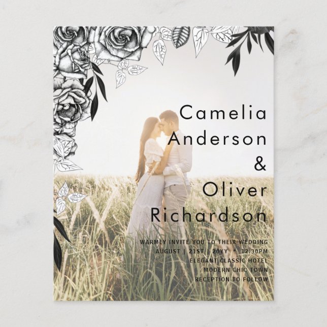 Budget Black Roses PHOTO OVERLAY Wedding Invite Flyer (Front)