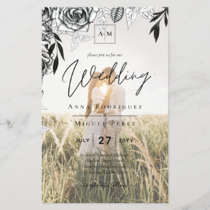 Budget Black Roses PHOTO OVERLAY Wedding Invite Flyer