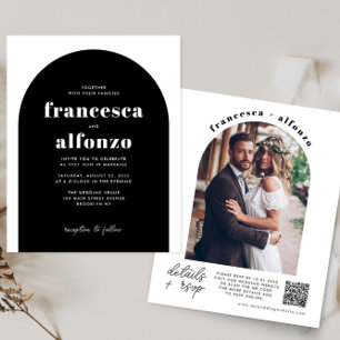 Budget Black RSVP QR Code Retro Photo Wedding