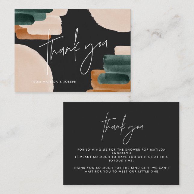 budget black, rust abstract baby shower thank you card (Front/Back)