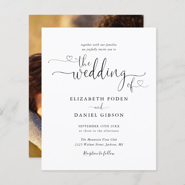 Budget Black Script Photo Wedding Invitation (Front/Back)