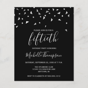 Budget Black Silver 50th Birthday Party Invitation