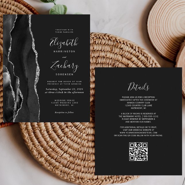 Budget Black Silver Agate Dark QR Code Wedding (Creator Uploaded)