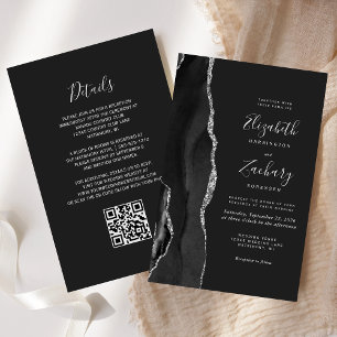 Budget Black Silver Agate Dark QR Code Wedding