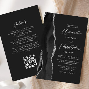 Budget Black Silver Agate Dark QR Code Wedding