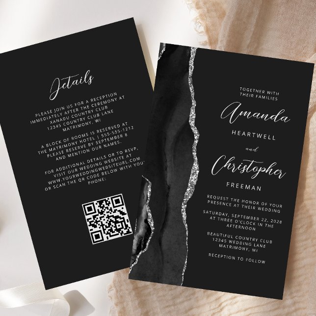Budget Black Silver Agate Dark QR Code Wedding (Creator Uploaded)