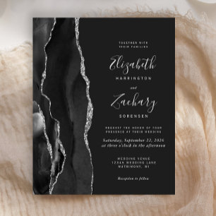 Budget Black Silver Agate Dark Wedding Invitation