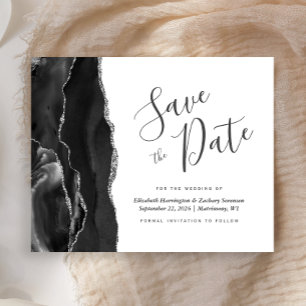 Budget Black Silver Agate Save the Date Card