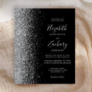 Budget Black Silver Glitter Wedding Invitation
