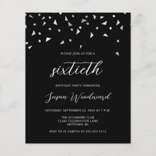 Budget Black Silver Script 60th Birthday Invite
