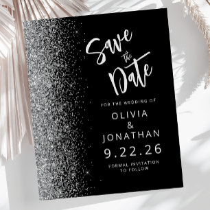 Budget Black Silver Script Glitter Save the Date