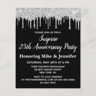 Budget Black & Silver Surprise Anniversary Invite
