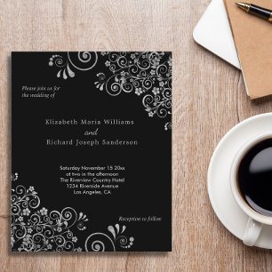 Budget Black Silver Swirls Wedding Invitation
