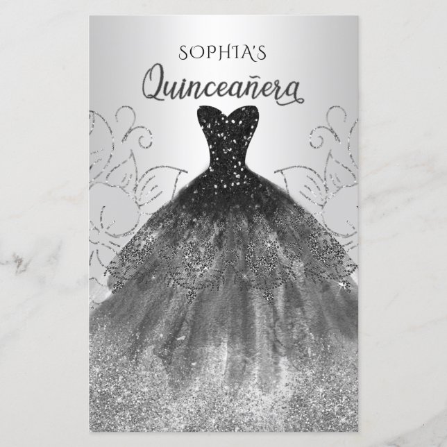 Budget Black Sparkle Dress Quinceañera Invitation (Front)