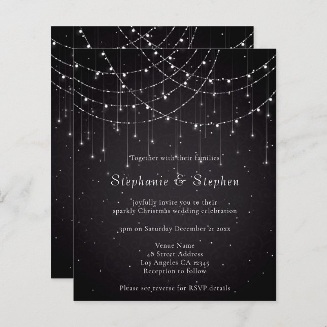Budget Black String Lights QR Code Wedding Invite (Front/Back)