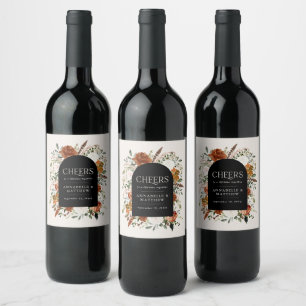 Budget black, Terracotta floral wedding favour gif Wine Label