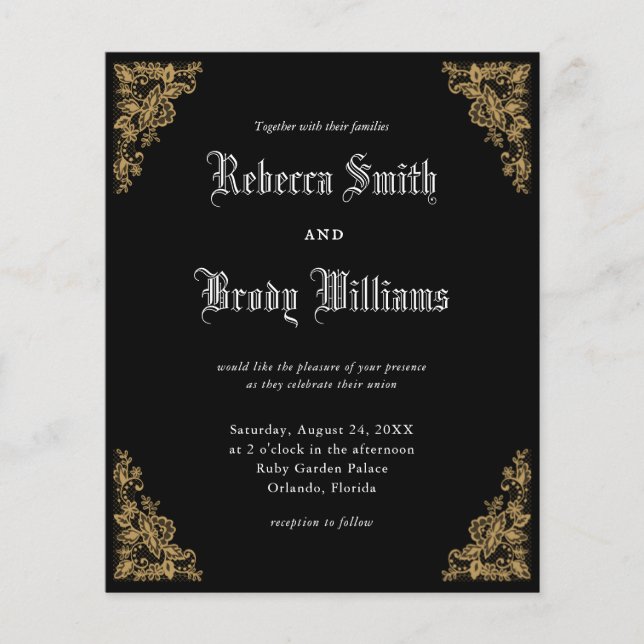 Budget Black Vintage Lace Wedding Invitation (Front)