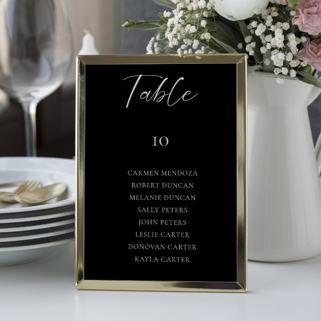 Budget Black Wedding Seating Chart Table Card (Creator Uploaded)
