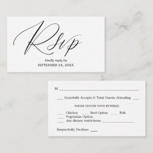 Budget Black & White 2-3 Calligraphy SM Meal RSVP Enclosure Card