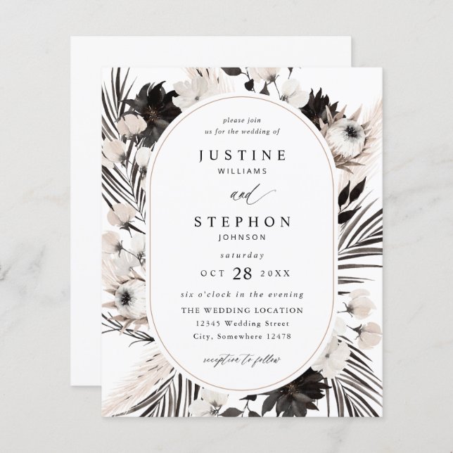 Budget Black & White Boho Tropical Wedding (Front/Back)