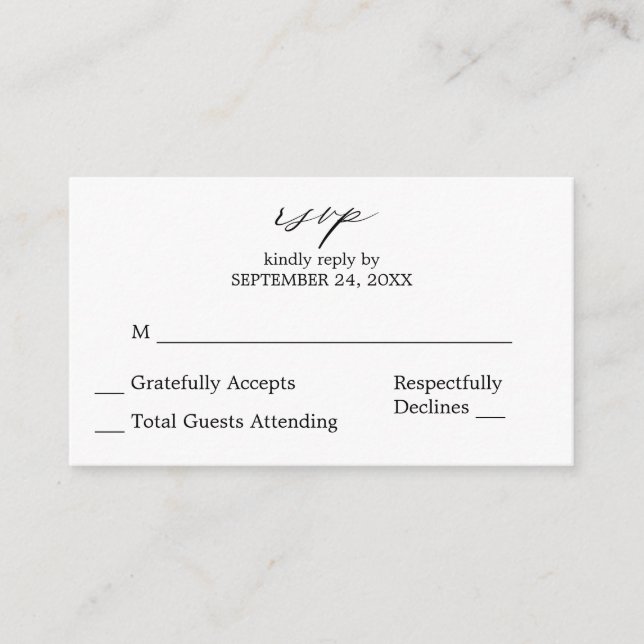 Budget Black & White Calligraphy 2SM No Meal RSVP Enclosure Card (Front)