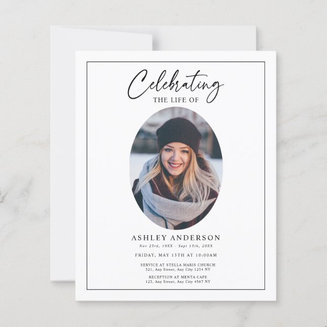 Budget Black White Celebration of Life Funeral (Front)