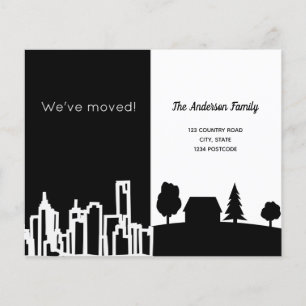 Budget black white city country moving annoucement