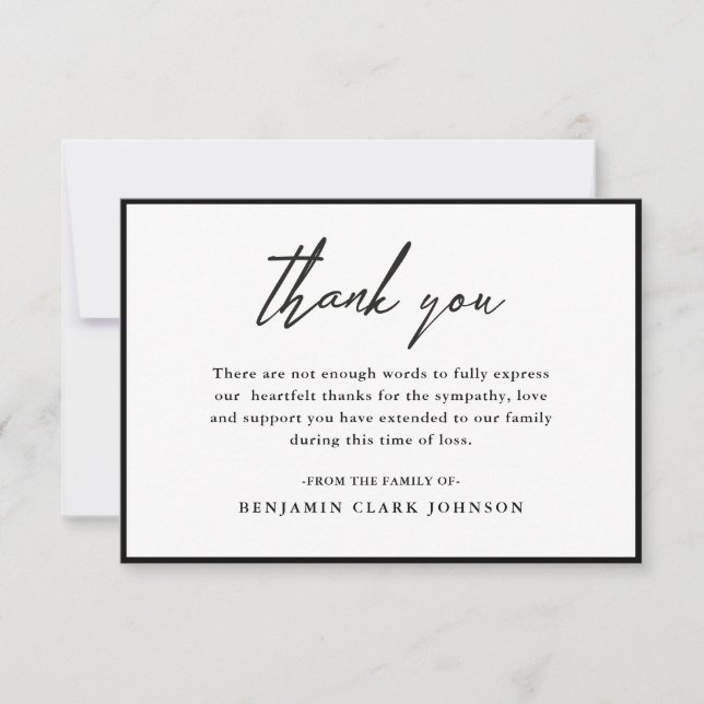 Budget Black & White Condolence Sympathy Funeral Thank You Card (Front)