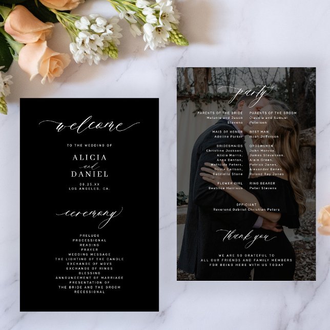 Budget black white elegant photo wedding program (Creator Uploaded)