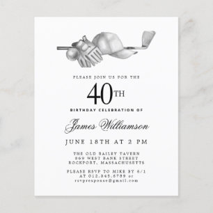 Budget Black White Golf 40th Birthday Invitation