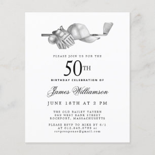 Budget Black White Golf 50th Birthday Invitation