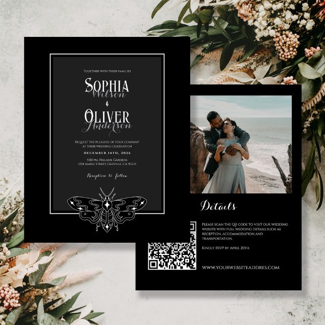 Budget Black&White Gothic QR code Wedding Invite (Creator Uploaded)