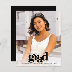 Budget black white graduation photo invitation