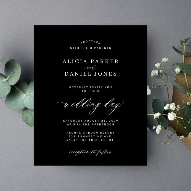 Budget black white minimalist wedding invitation (Creator Uploaded)