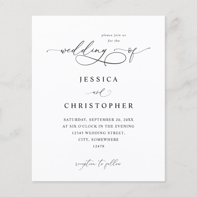 Budget Black & White Modern Calligraphy 3 Wedding Flyer (Front)