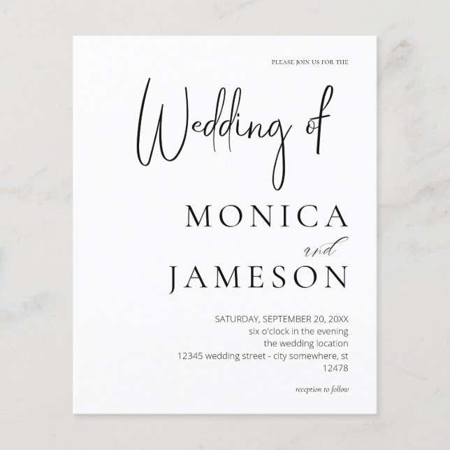 Budget Black & White Modern Wedding 3 Flyer (Front)