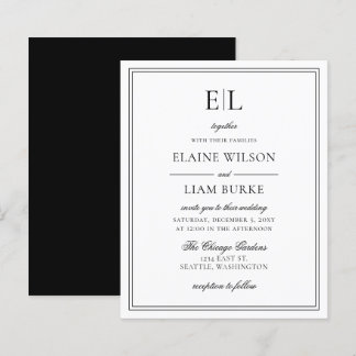 Budget Black White Monogram Wedding Invitation