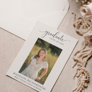 Budget Black & White Script Photo Graduation Invitation