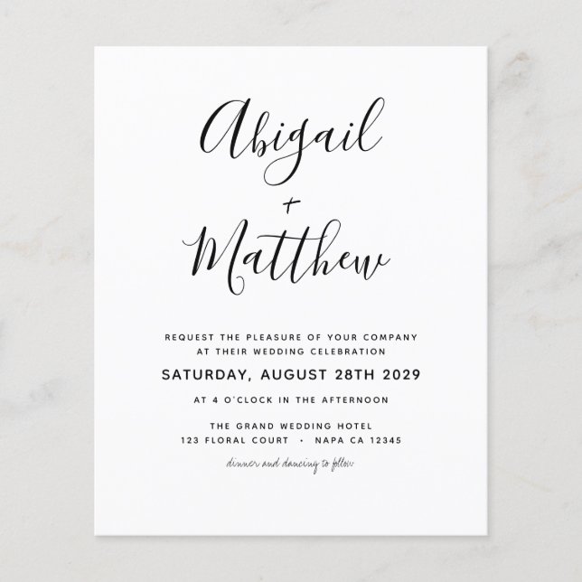 Budget Black White Simple Photo Wedding Invitation Flyer (Front)