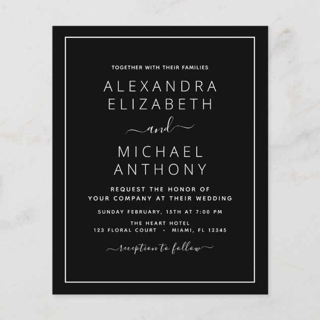 Budget Black White Wedding Invitation Flyer (Front)