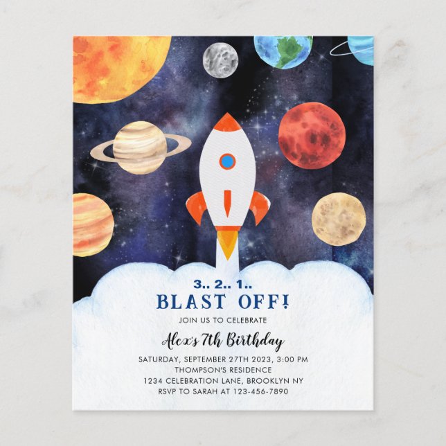 BUDGET Blast Off Planets Space Rocket Birthday (Front)