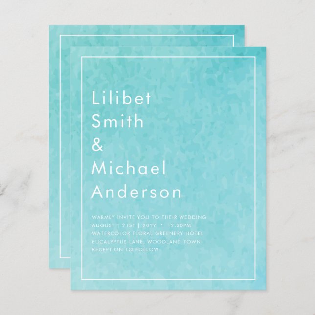 Budget BLIZZARD BLUE Watercolor Beach Wedding (Front/Back)
